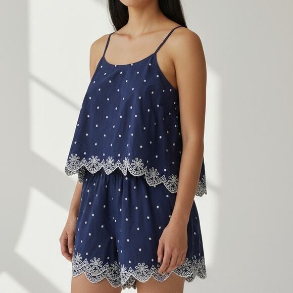 Adore Me Other - Adore Me Blue White Lace Camisole Shorts Womens Sz Large Luana Novelty Romantic